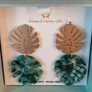 House of Harlow 1960 Palm Leaf drop earrings hook open back lightweight